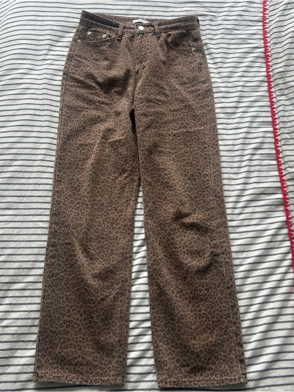 Straight Leg Women's Jeans in Brown Leopard Print